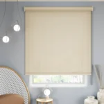 Modern dark gray Venetian blinds on a window